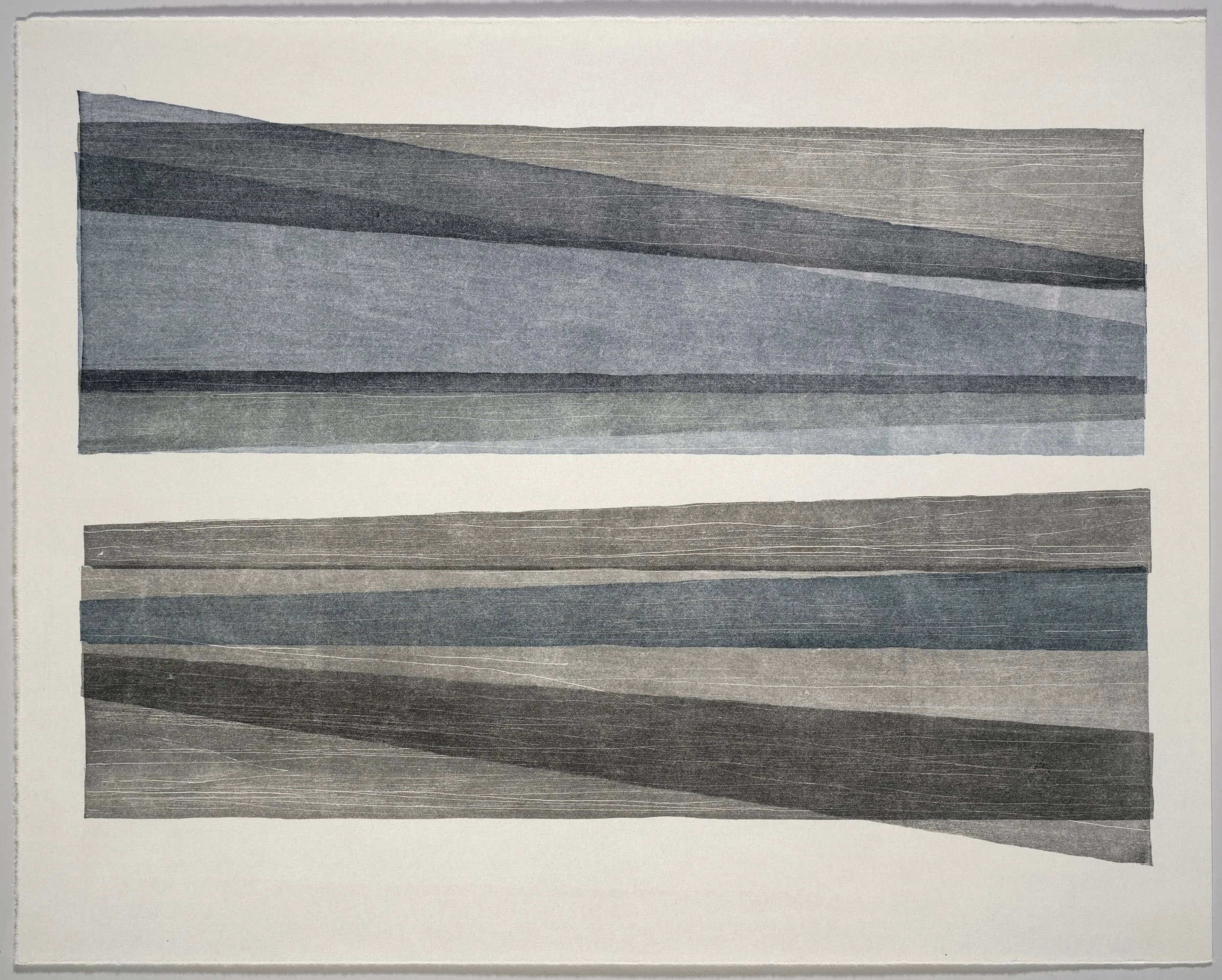   GreyonGrey #11 , 2026  ink on torinoko, woodcut mono print 19×15in