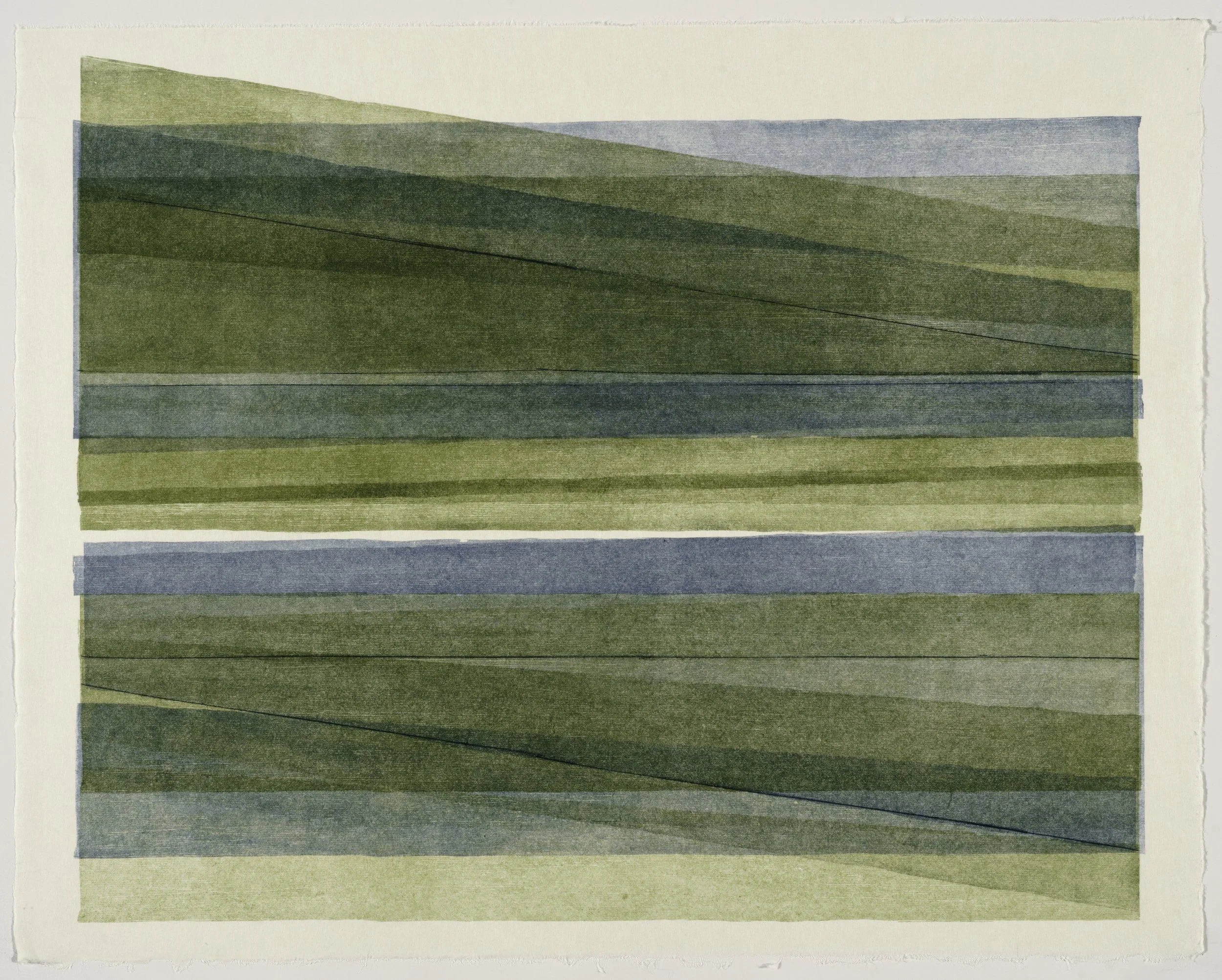   Triangle Shift #11 , 2025  ink on nishinouchi paper, woodcut monoprint 19 × 15 inches 