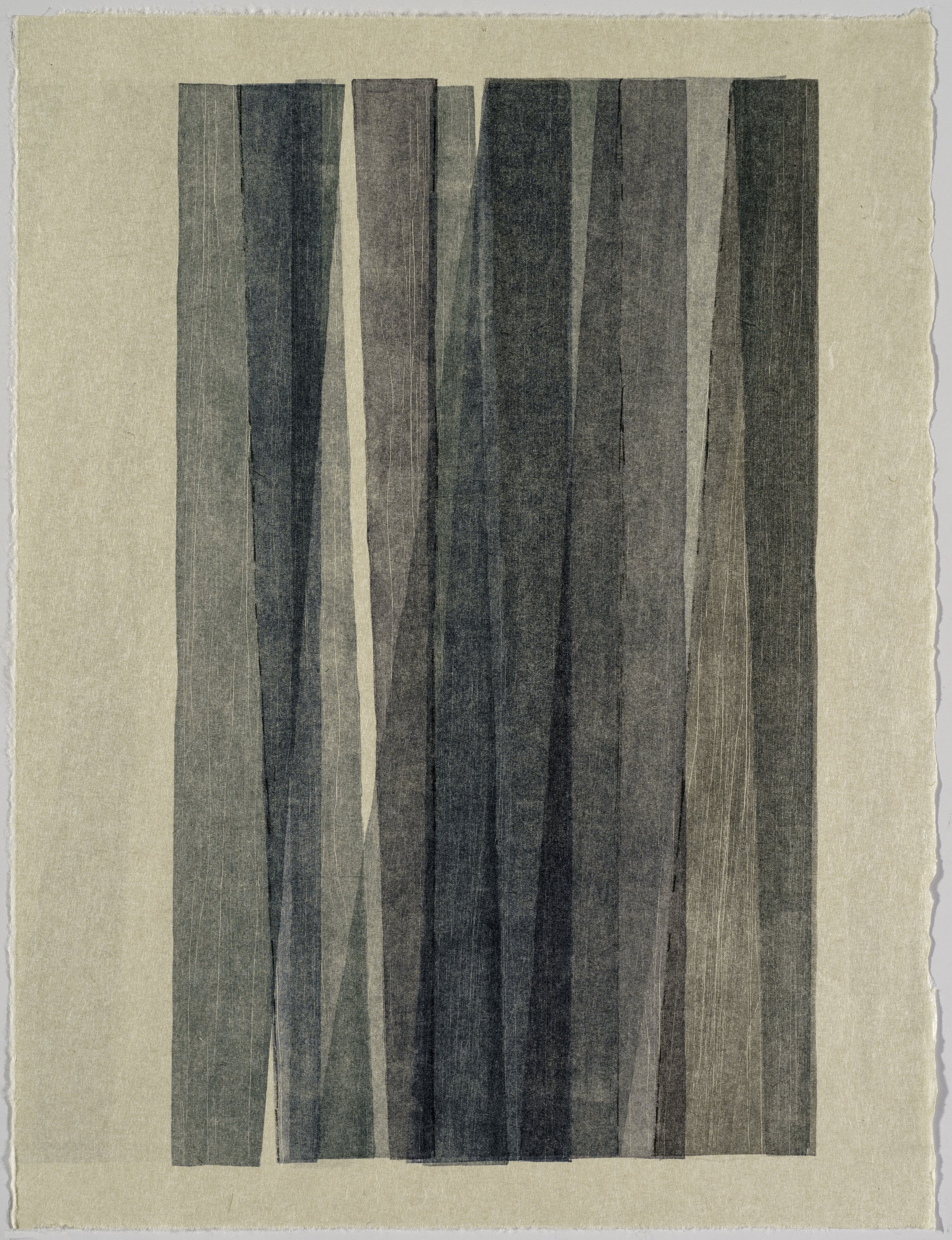   Inner Echo #6 , 2026  ink on nishinouchi, woodcut collage 15×19"