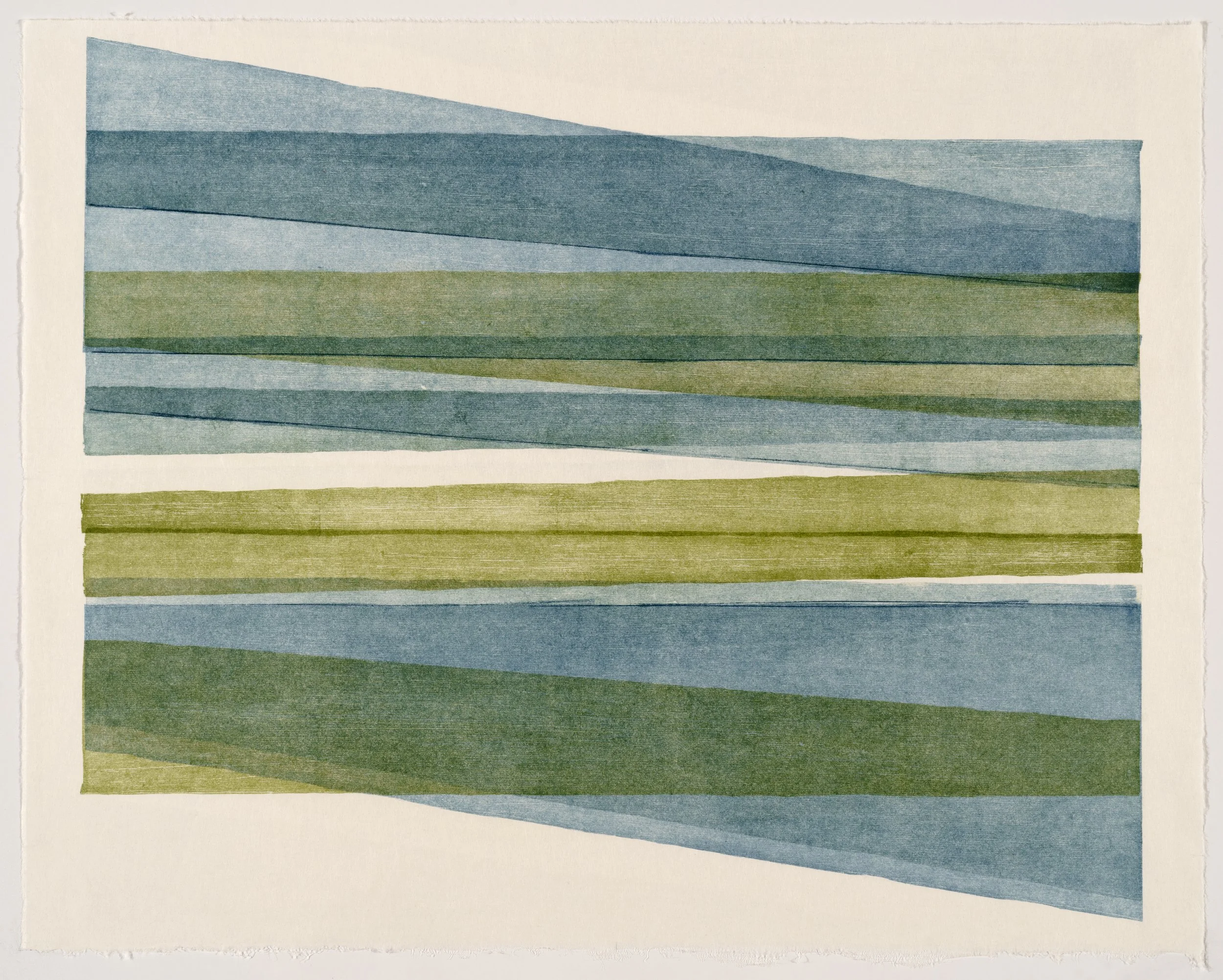   Triangle Shift #9 , 2025  ink on nishinouchi paper, woodcut monoprint 19 × 15 inches 