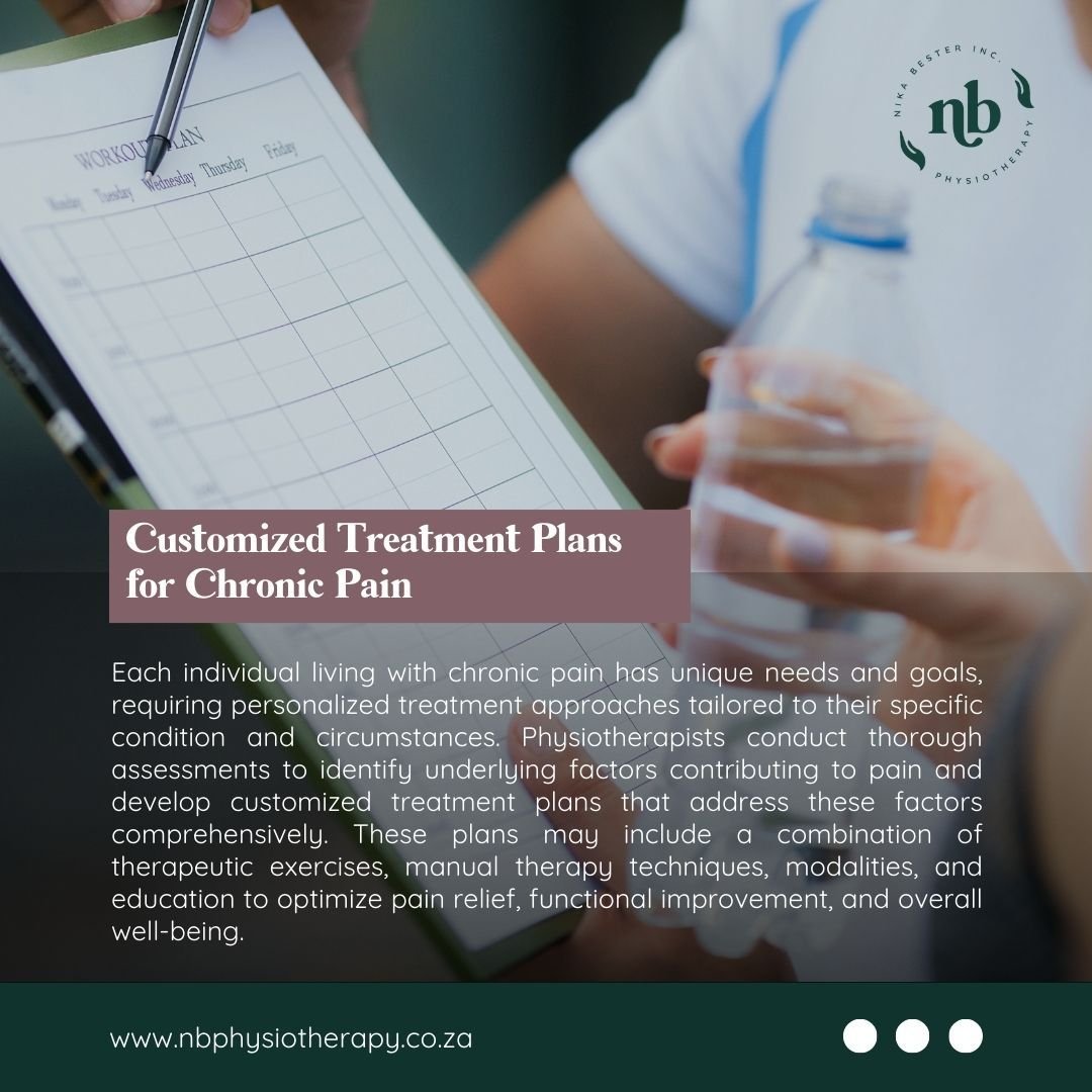 Customised Treatment Plans for Chronic Pain 

For more information or to book a physio appointment go to https://www.nbphysiotherapy.co.za