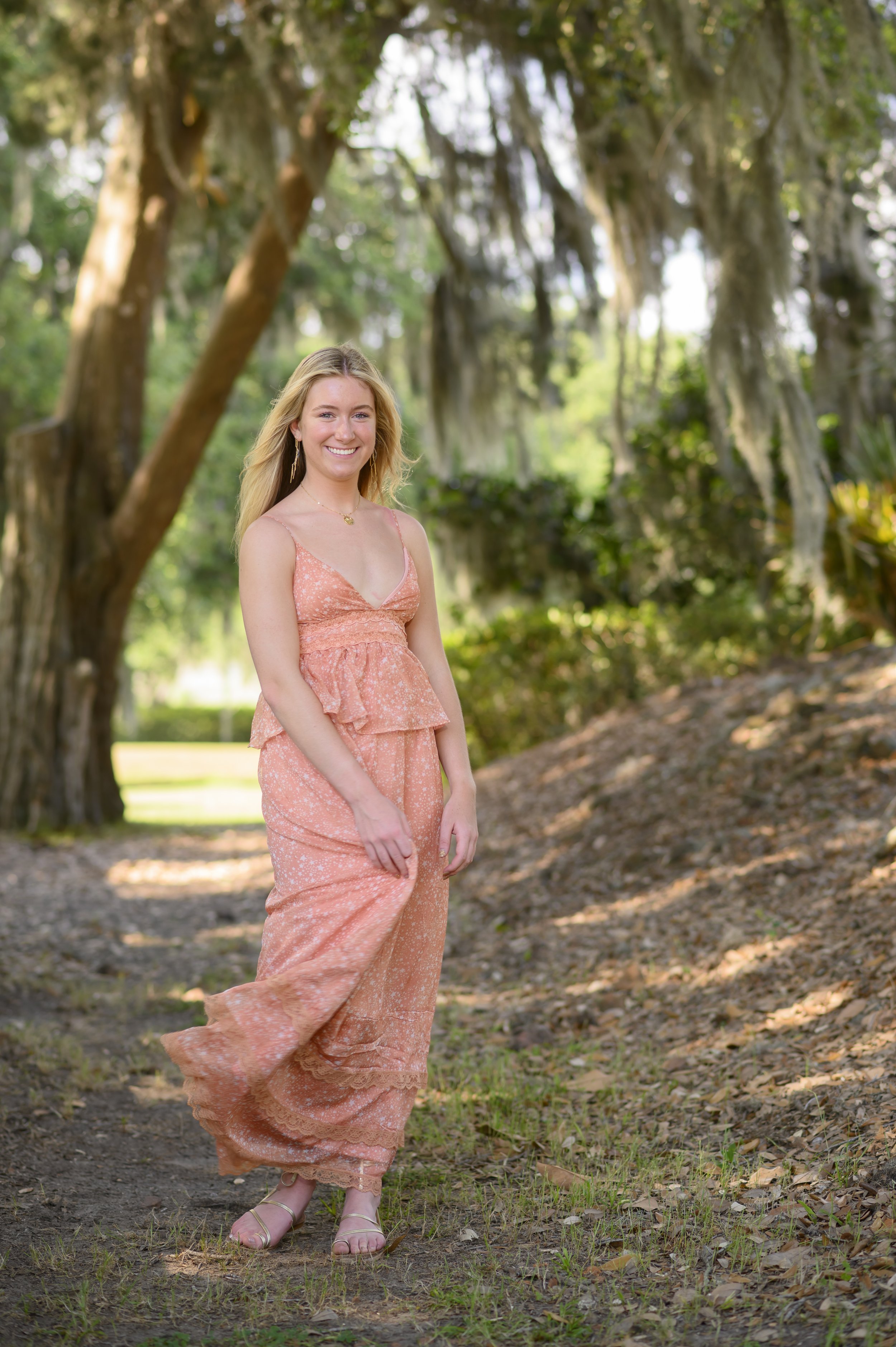 Outdoor Senior Session at Middleton Place in the Live Oak Trees. 