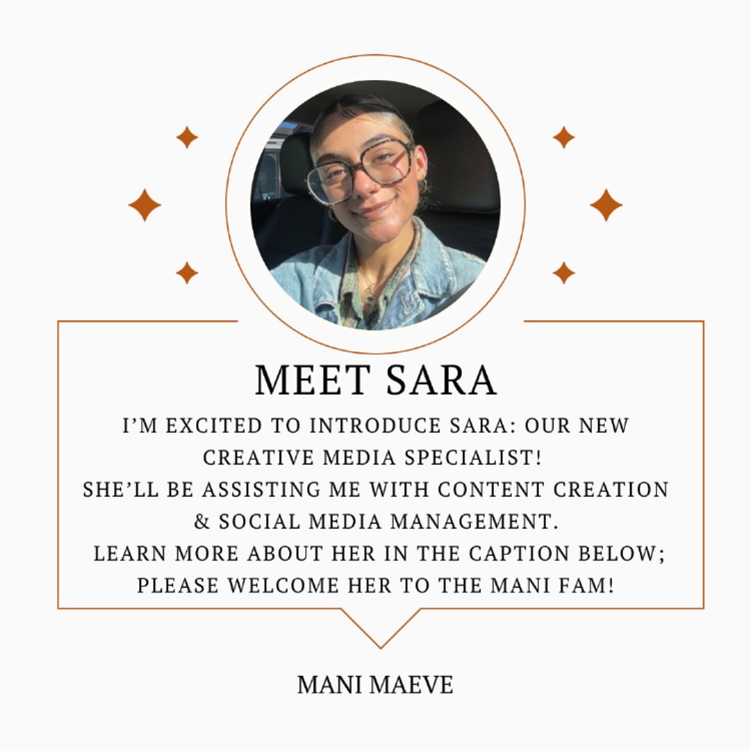 Hi everyone! 🌞 Sara here: I&rsquo;m so excited for this opportunity to collaborate with Mani Maeve and manage content for this brand. I&rsquo;ll be here to chat and make sure you never miss out on a new Mani Maeve design, tip or trend. Be on the loo