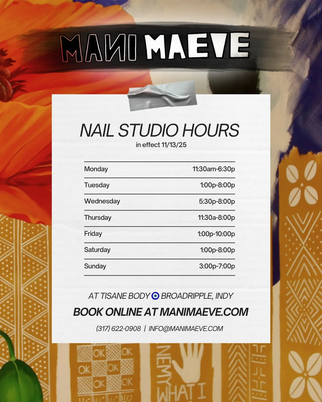 New hours, who dis? Autumn/Winter 25
Book your quality nail care experience now! Link in bio
.
#manimaeve #317nails #317stylist #317nailartist #indianapolisnails #indianapolisnailtech #indianapolisnailtechs #naptownnails #naptown #editorialnailartist