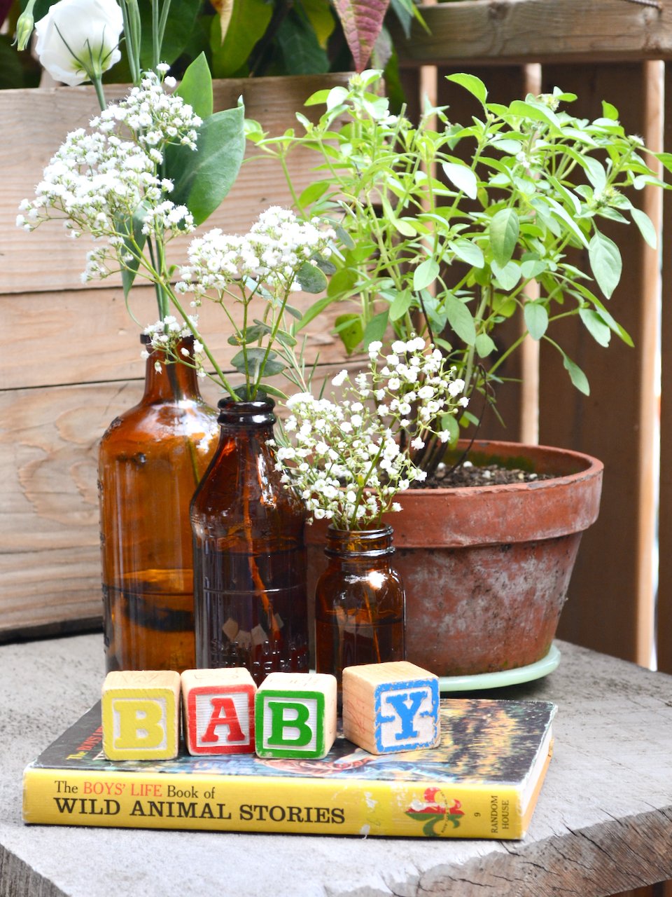 Vintage alphabet blocks that says baby