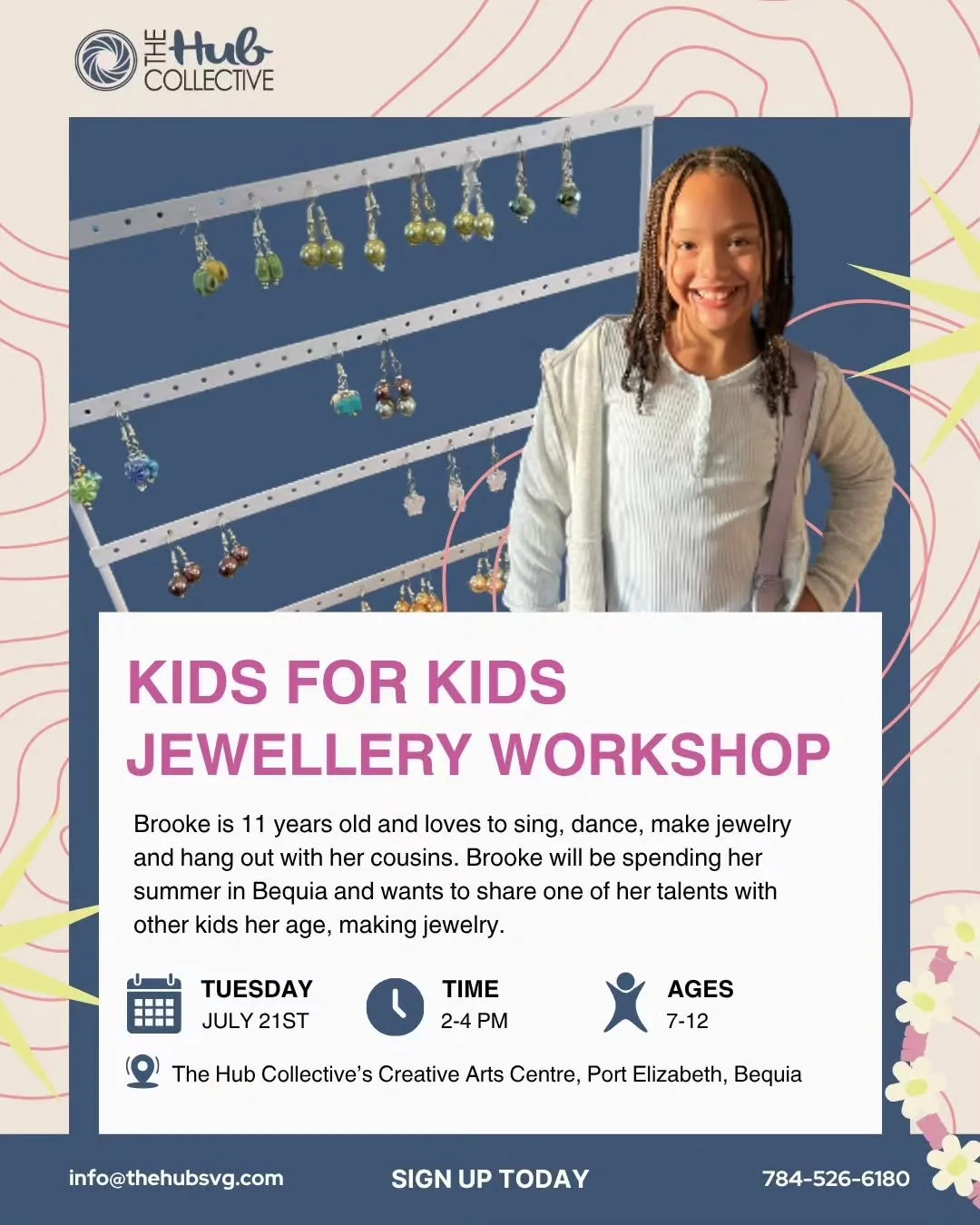 ✨ KIDS FOR KIDS: Jewellery Workshop ✨

Meet Brooke! She's 11 years old, loves to sing, dance, make jewelry, and hang out with her cousins. Brooke is spending her summer in Bequia, and she wants to share one of her favourite talents with other kids he