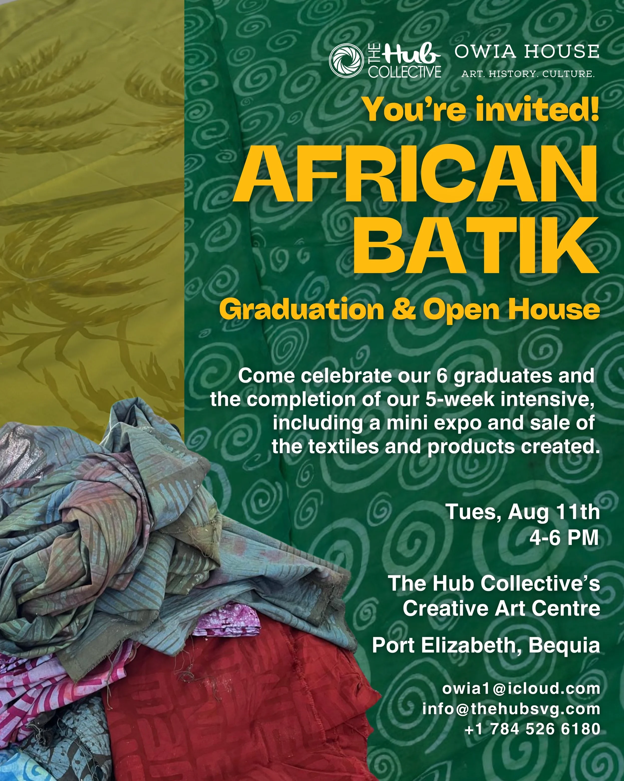 You&rsquo;re invited! ✨

After five weeks of learning, creating and discovering the rich tradition of African batik, it&rsquo;s time to celebrate the incredible achievements of our participants.

Join us at our African Batik Graduation &amp; Open Hou