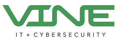 Logo of VINE IT + CYBERSECURITY in green and black text.