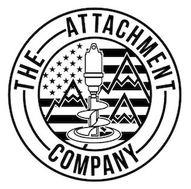 Logo of The Attachment Company featuring mountains, a syringe, and a flowing water design, with stars and American flag elements.