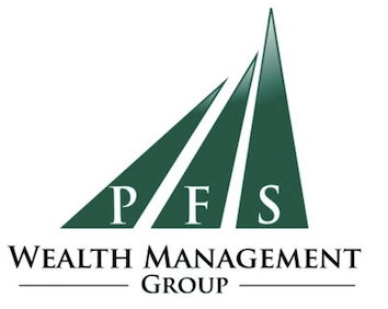 Logo for PFS Wealth Management Group featuring three ascending green peaks with the initials P, F, and S at different heights.