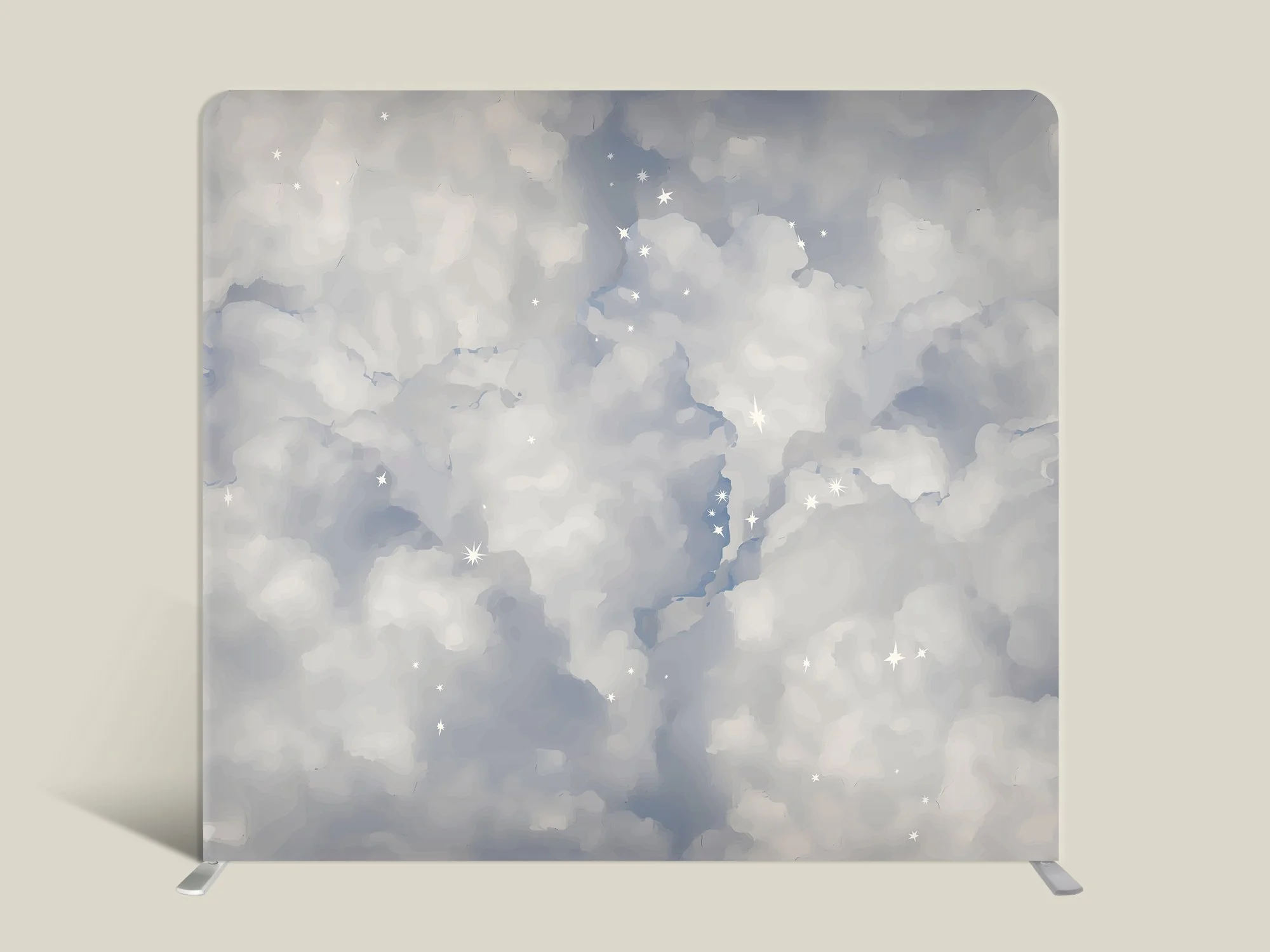 An aesthetic photo background featuring a cloudy sky with scattered stars and small stars.