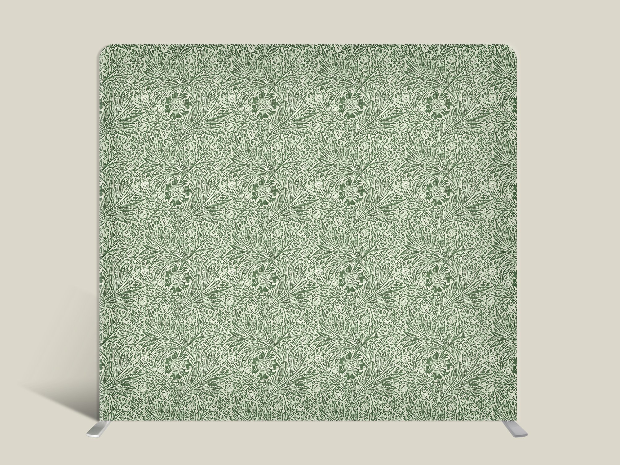 An aesthetic photo backdrop with green floral pattern.