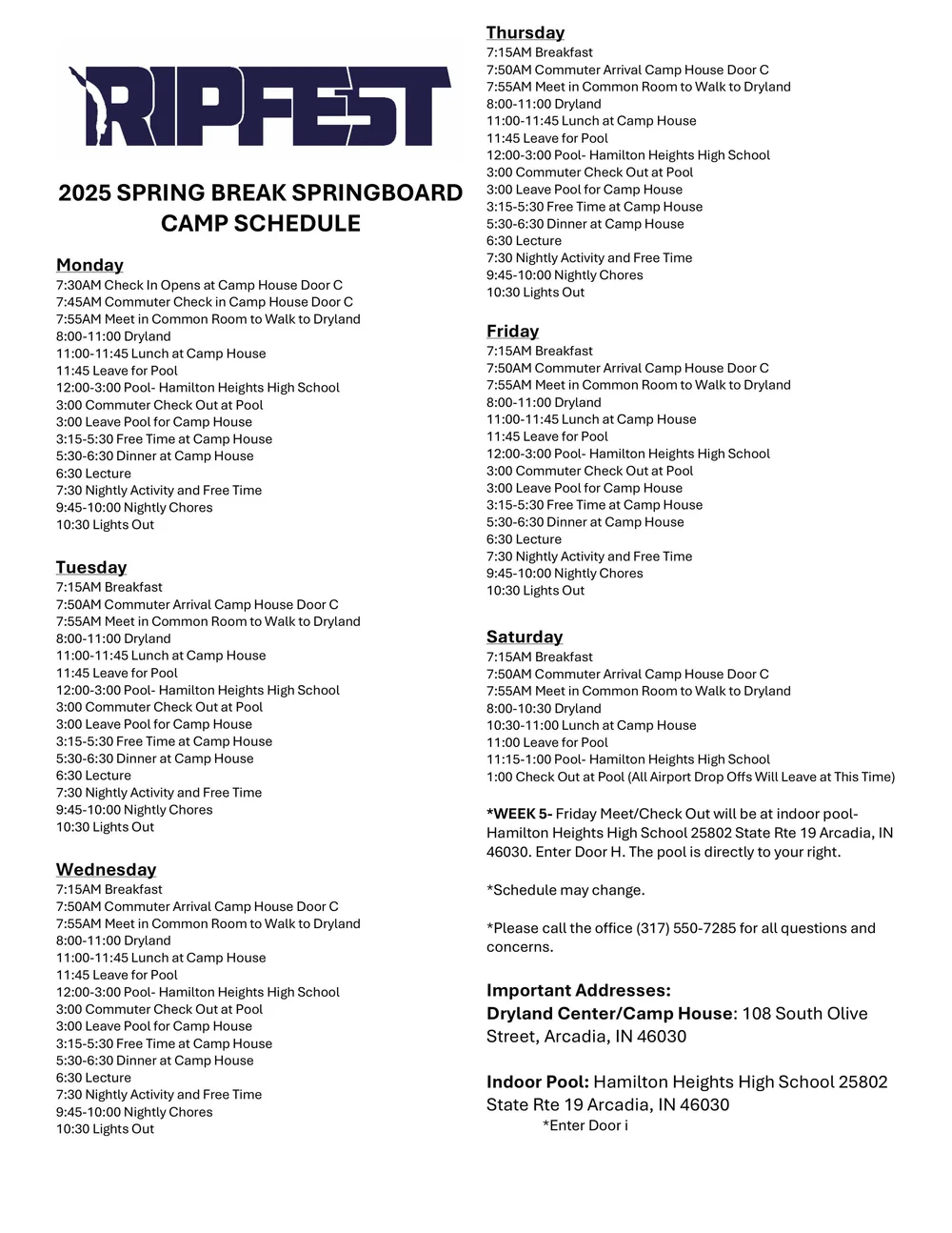 2025 SPRING BREAK CAMP SCHEDULES — RIPFEST Diving