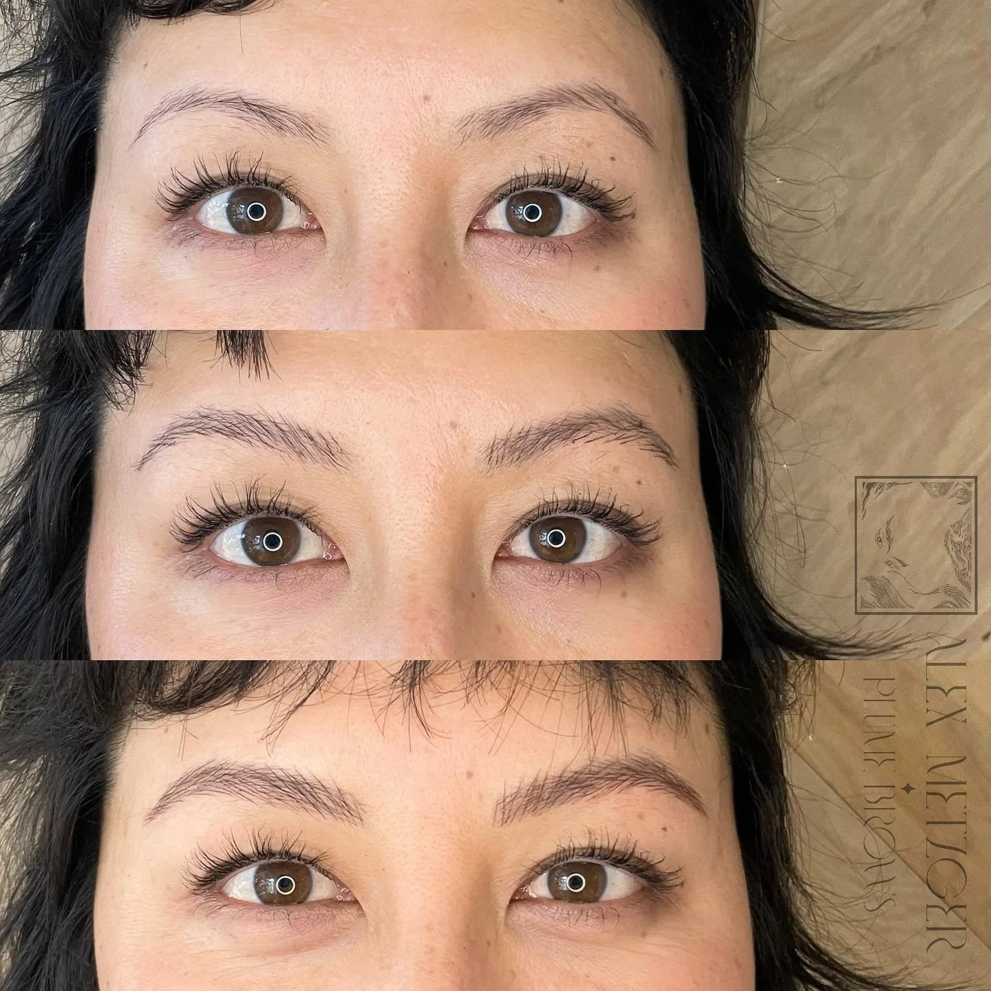 Just wanted to share an example of brows without makeup, with my client&rsquo;s makeup, and with brand new microblading. My client, Aya, had been drawing on their brows with a natural hair stroke look that I recreated with microblading. The final loo