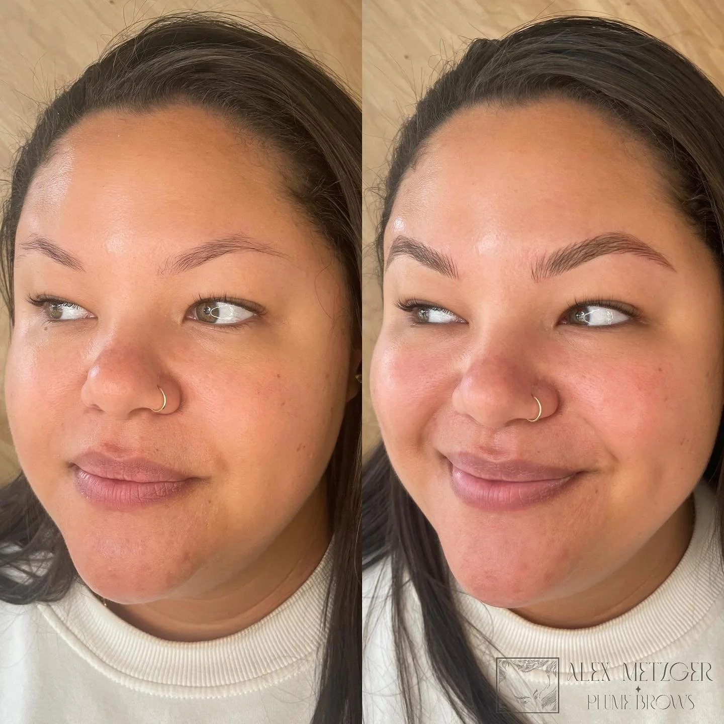 Got to see my lovely client Bryana for an annual touch up recently and I realized I never posted her brows the first time around. First pic is from the first microblading session, and second pic is from her annual refresher session in which we added 