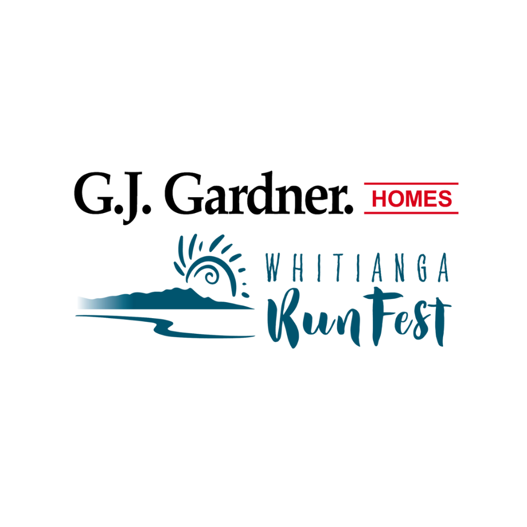 G.J. Gardner Homes Whitianga Runt Fest logo with a stylized sun, waves, and text.
