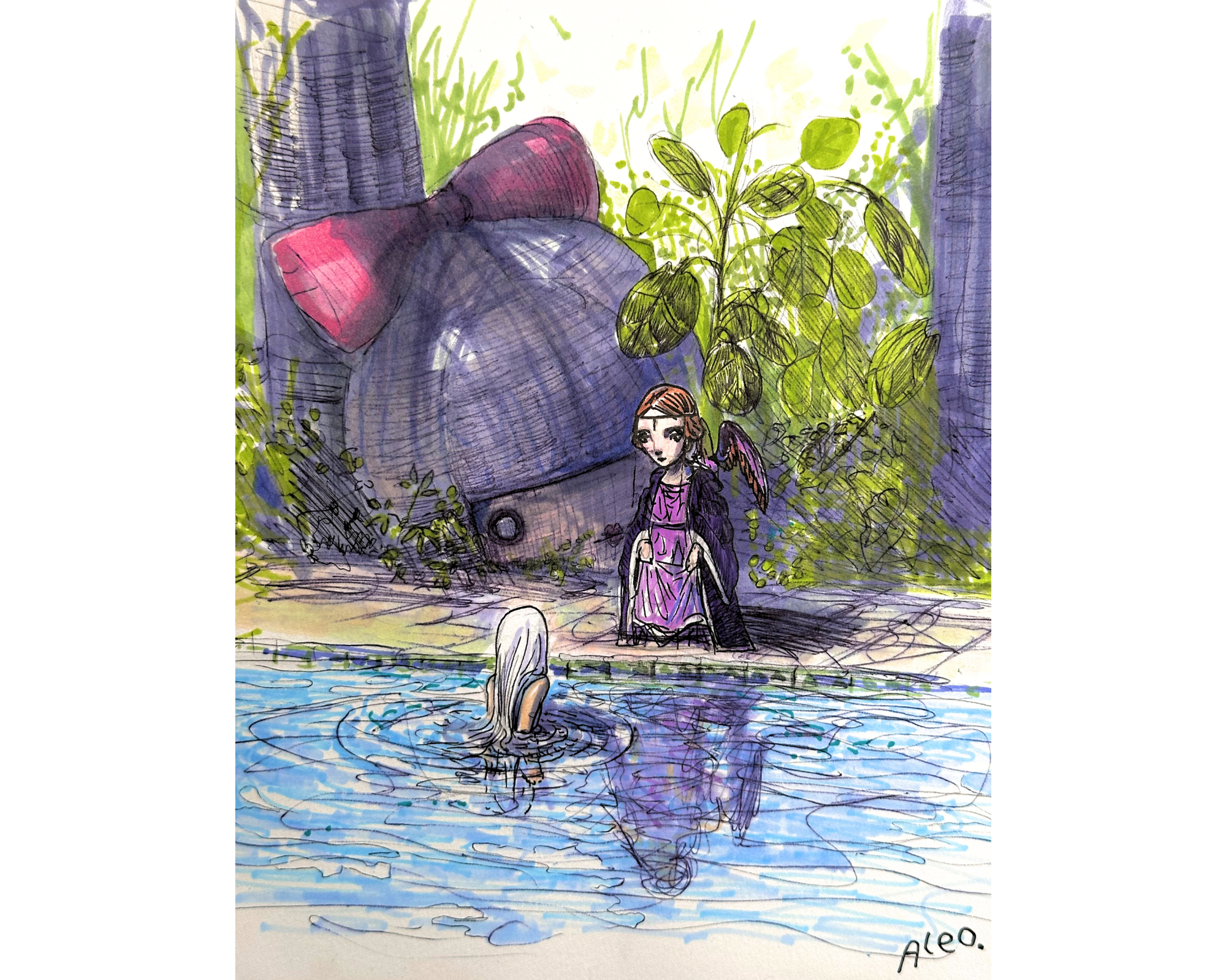 "Mamdi Approaches Naiad," 8x9 in