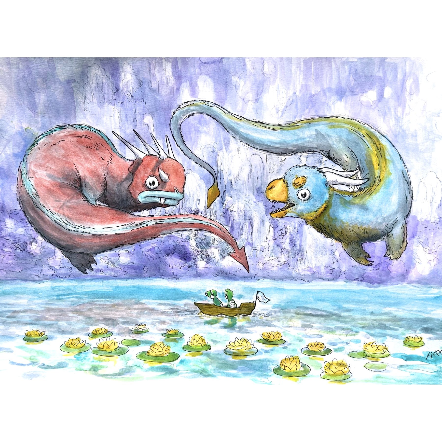 "Confrontation on Kaiju Beach" 22 in x 15 in