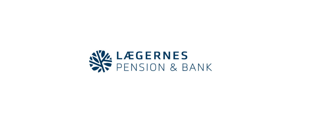 Logo for Lægernes Pension & Bank med et abstrakt træsymbol.