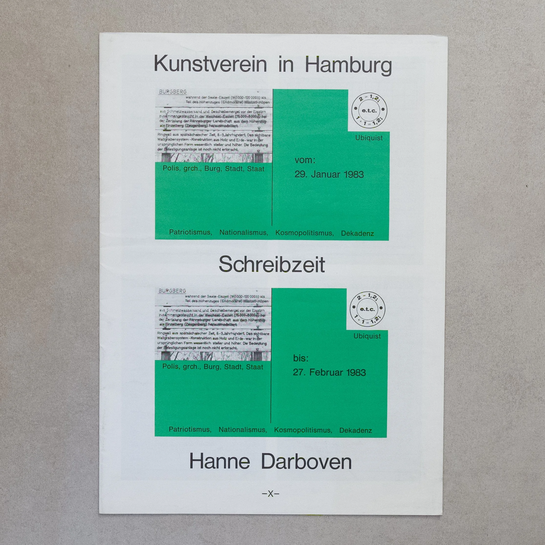 Hanne Darboven / Kunstverein in Hamburg. Schreibzeit. Hanne Darboven
