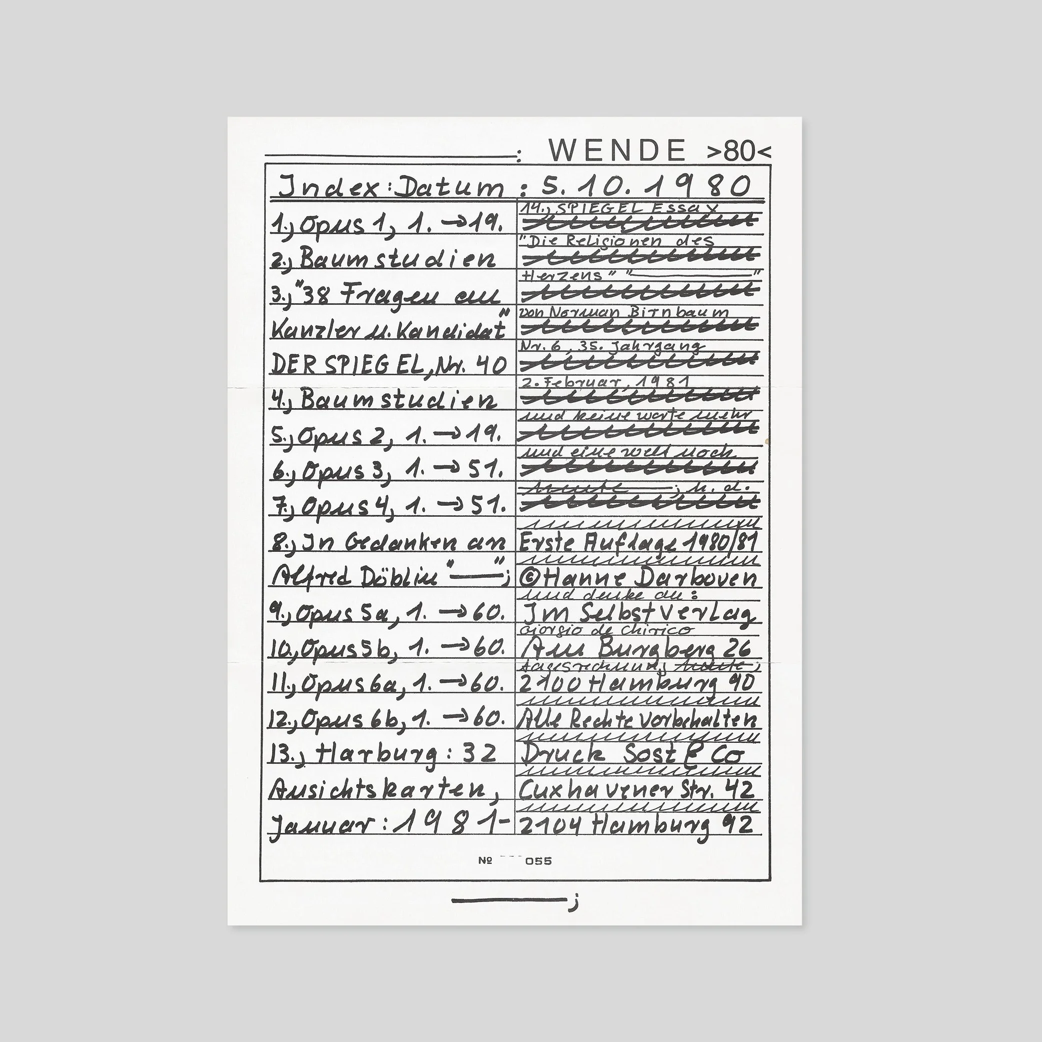 Hanne Darboven / WENDE >80<