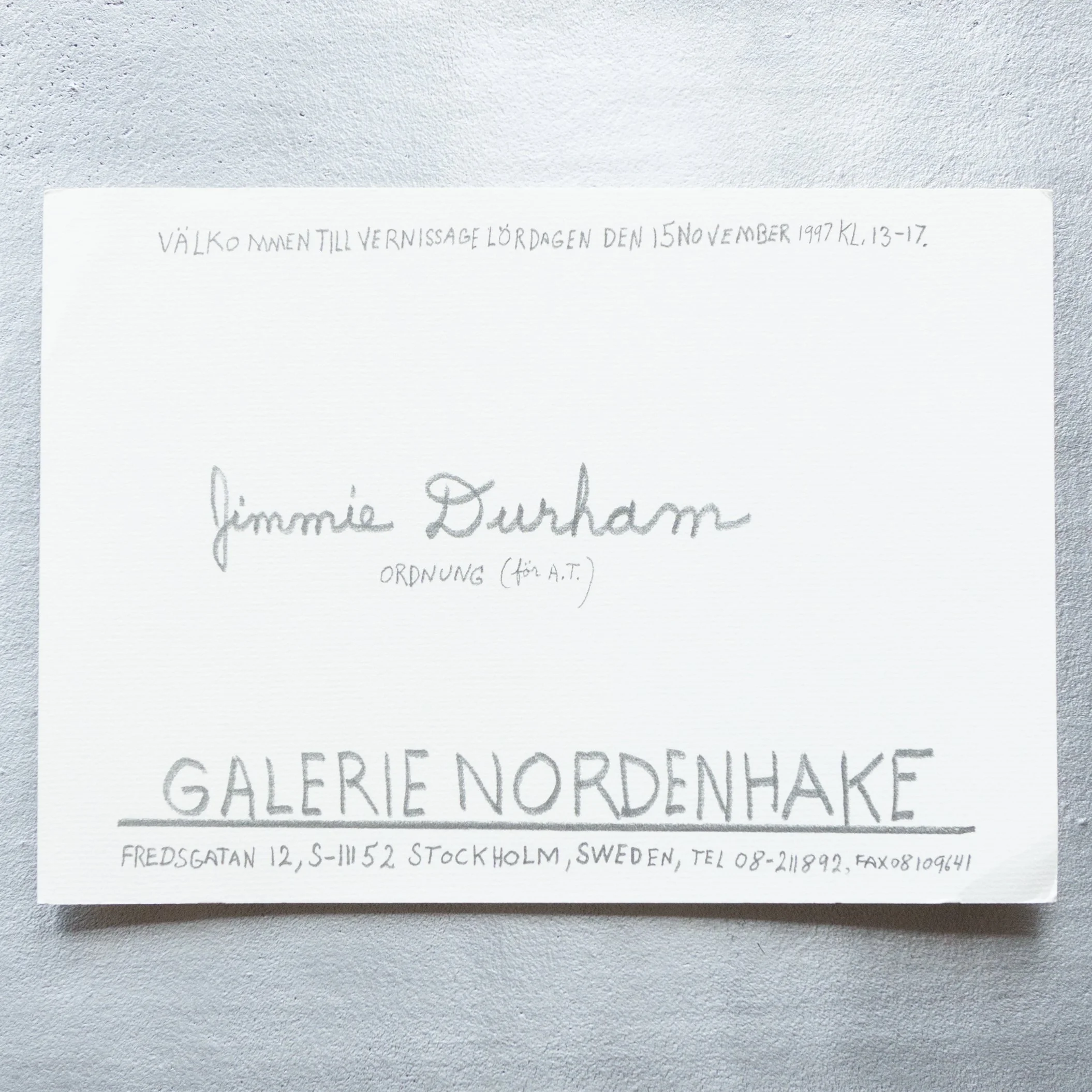 Jimmie Durham / Jimmie Durham. Ordnung (för A.T.)