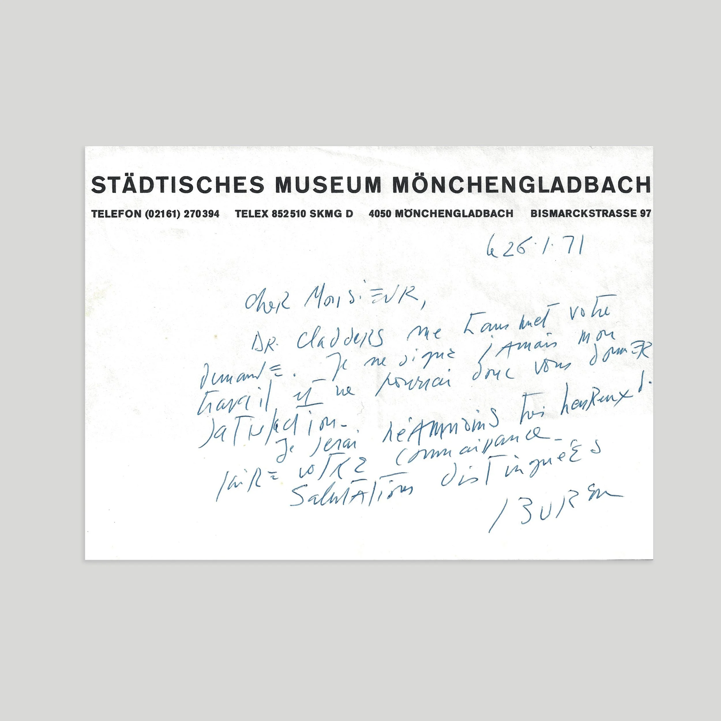 Daniel Buren / Cher monsieur… [original handwritten letter]