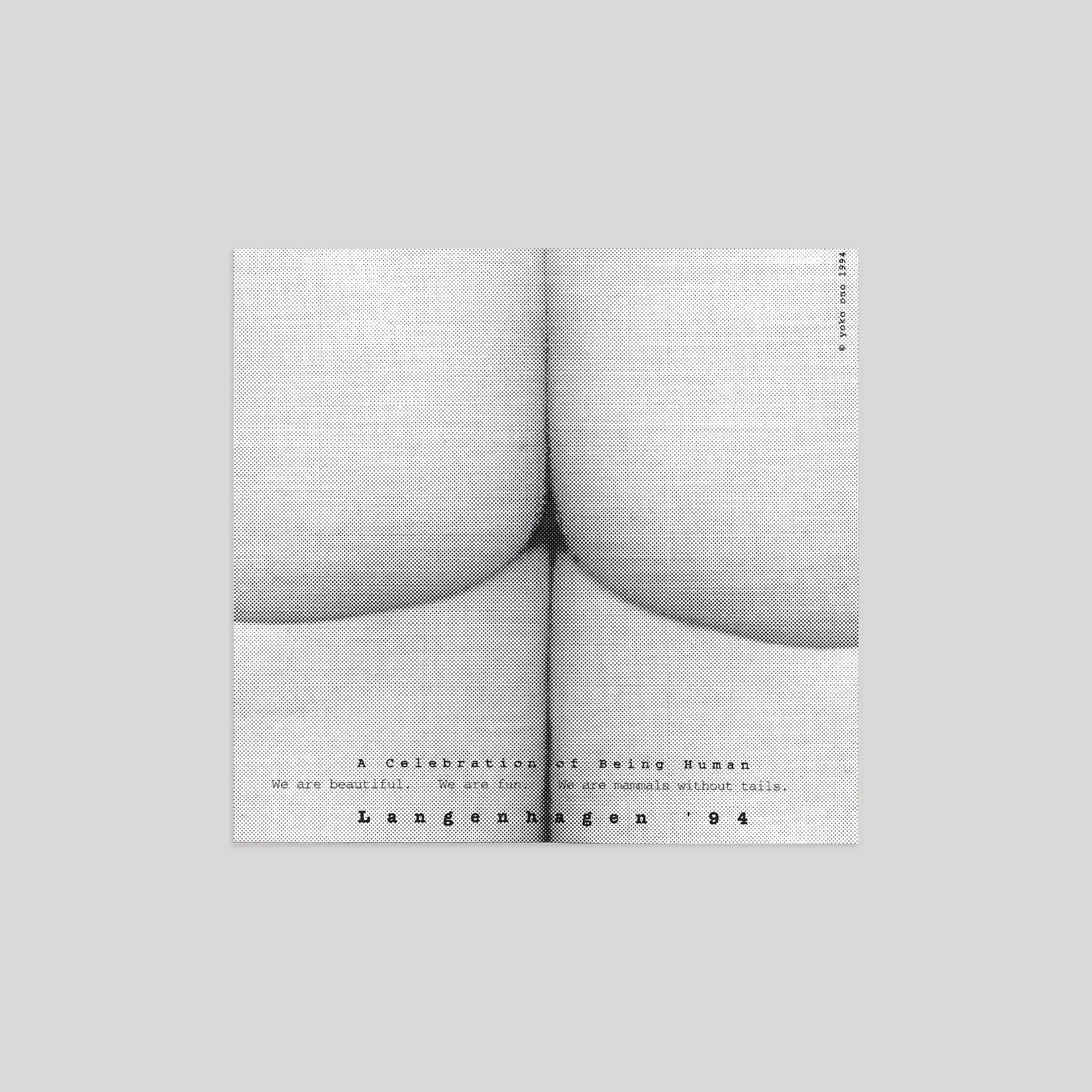 Yoko Ono / A celebration of Being Human. “We are beautiful, we are fun, we are mammals without tails” [sticker]