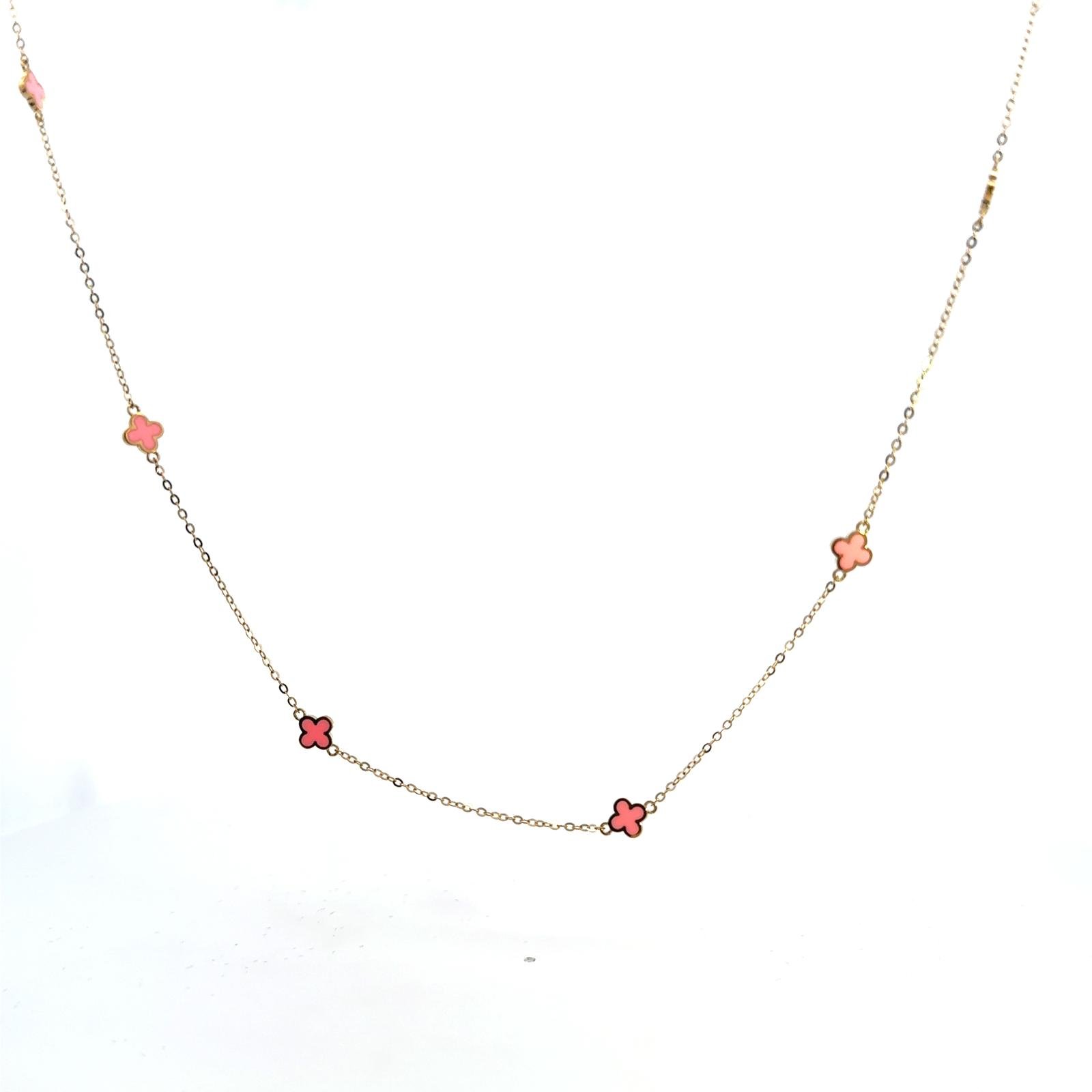 Signature Pink Clover Necklace Yellow Gold
