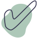 Checkmark icon in a blue outline with a green background.