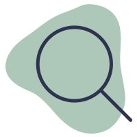 Magnifying glass icon over an abstract green shape.