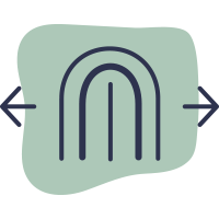 A stylized illustration outline indicating movement or adjustment to the left and right
