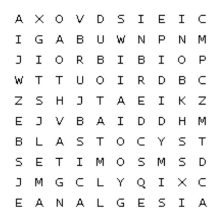 Biomedicine word search! 
This week, the seven words you are looking for have something to do with embryology or animal models! 
Clues and answers can be found on our website. Good luck!!