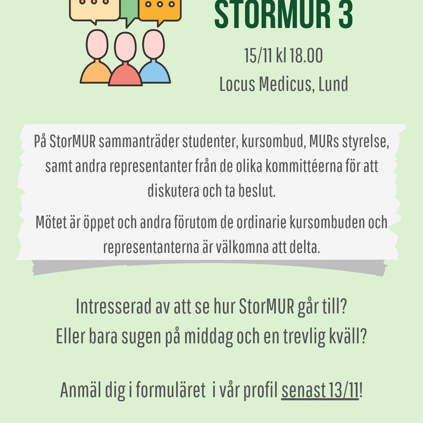 L&auml;nken till anm&auml;lan ligger i profilen!

(Kursombud och andra som kallats till m&ouml;tet anm&auml;ler sig via ett separat formul&auml;r som mejlats ut, skriv till oss om du inte f&aring;tt det)