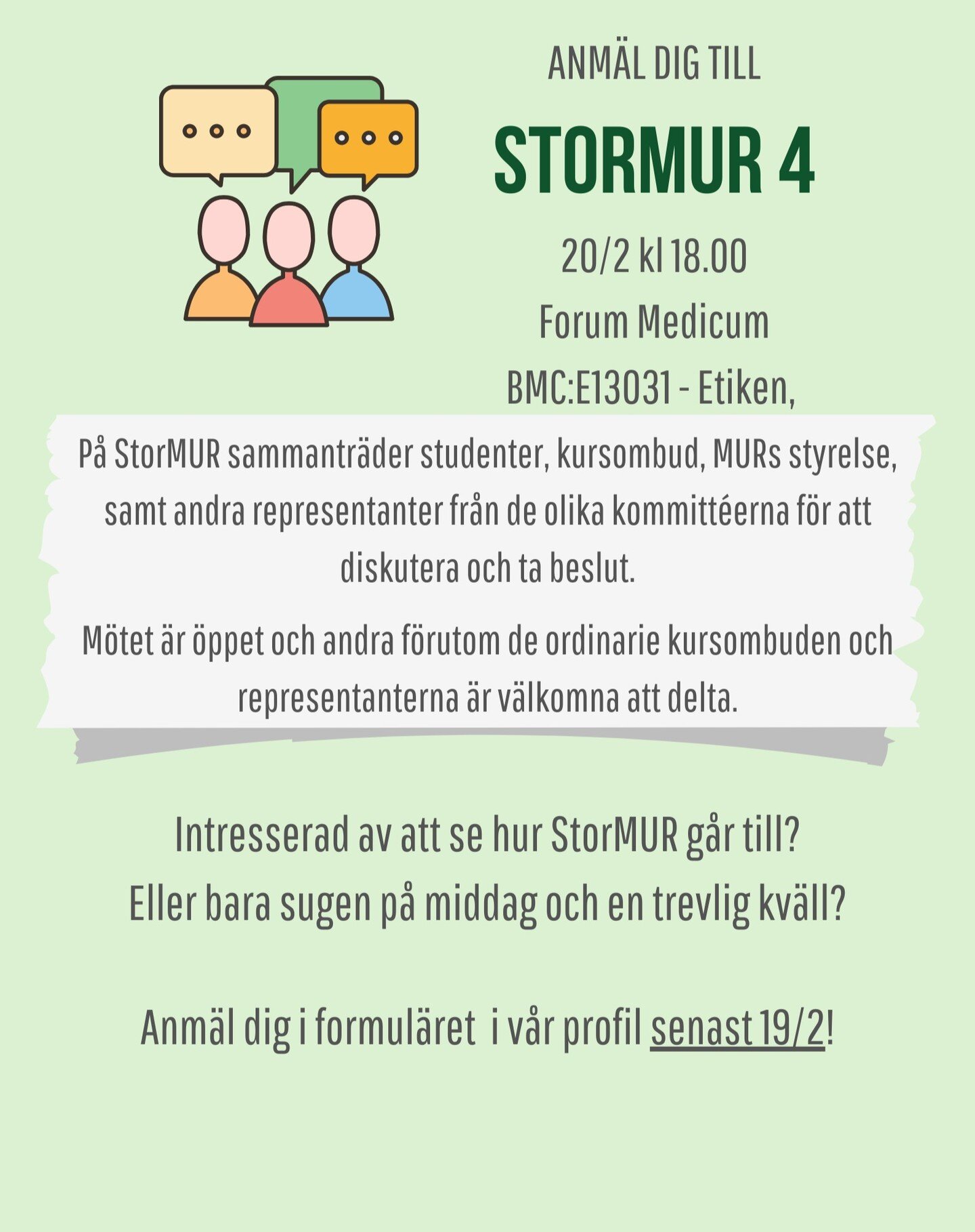 Detta StorMUR kommer att &auml;gnas helt &aring;t bredare diskussionsfr&aring;gor om:

- Hur vi studenter introduceras f&ouml;r d&ouml;den och d&ouml;da kroppar under programmet och huruvida vi vill f&ouml;r&auml;ndra detta p&aring; n&aring;got s&aum