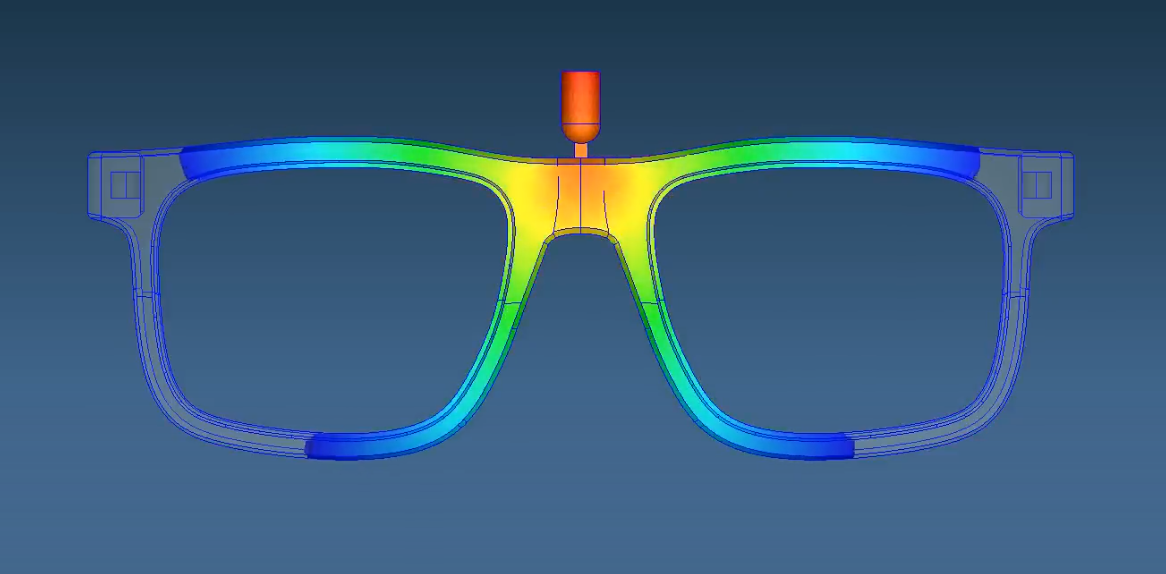 Recycled plastic flowing into a sunglasses mould, the practical view of melt flow index in action.