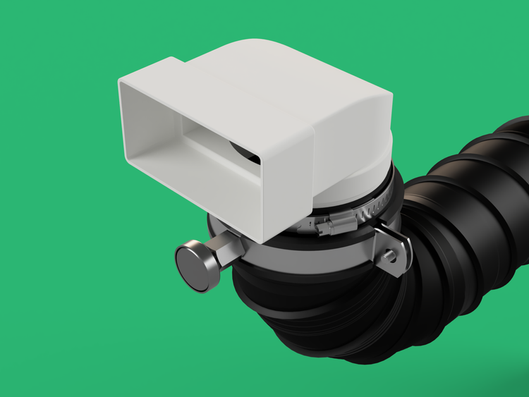 Close-up of the Fume Extractor V2 nozzle with the supplied flange and clamp
