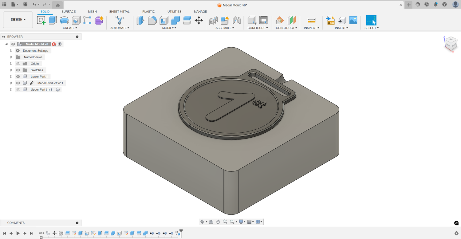 The finished insert mould open in the Fusion 360 workspace, ready to export for printing.