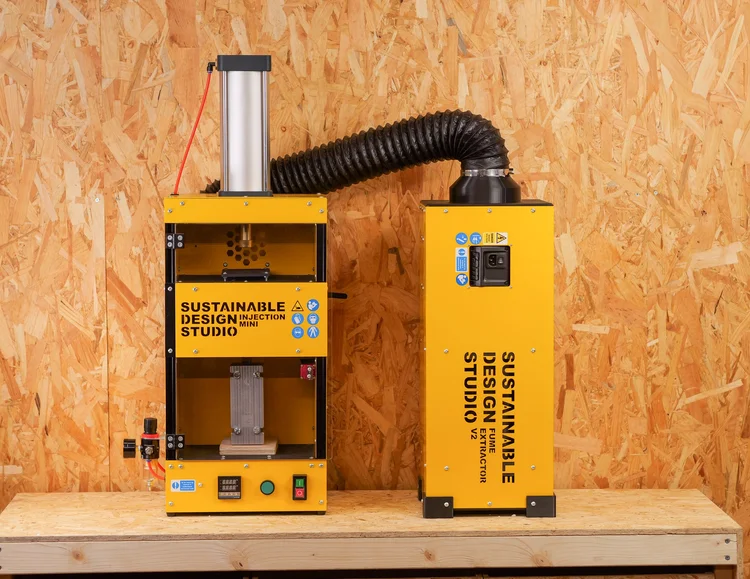 Fume Extractor V2 photographed vertically, showing its compact benchtop footprint