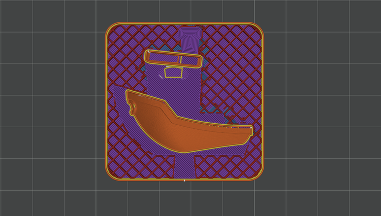 Slicer preview showing 30% infill inside a mould insert.