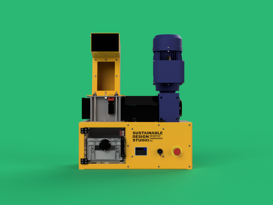 Desktop Shredder V2 benchtop motorised plastic shredder, front three-quarter view