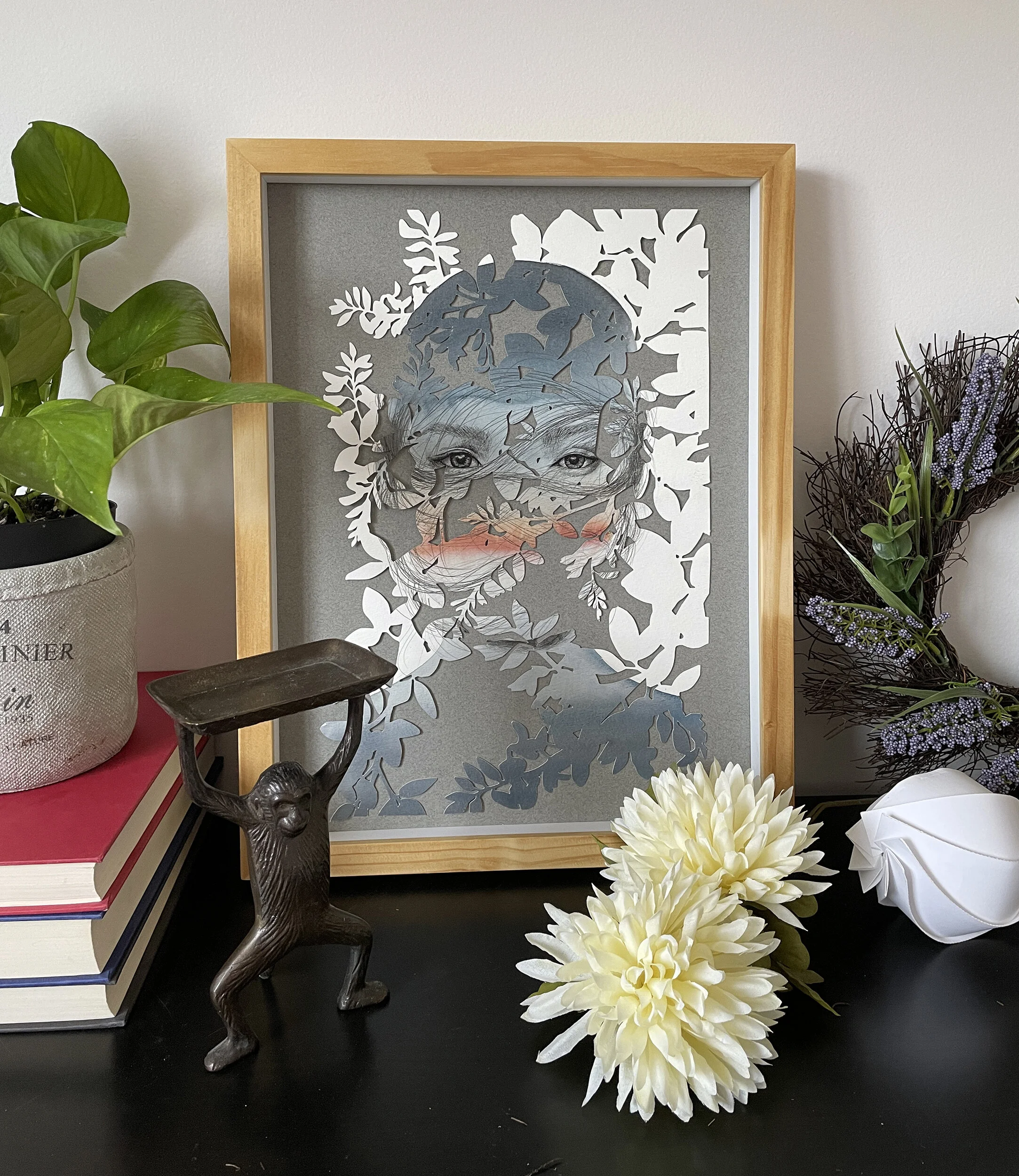 Dusk Series I christinekim cut drawing framed insitu.jpg
