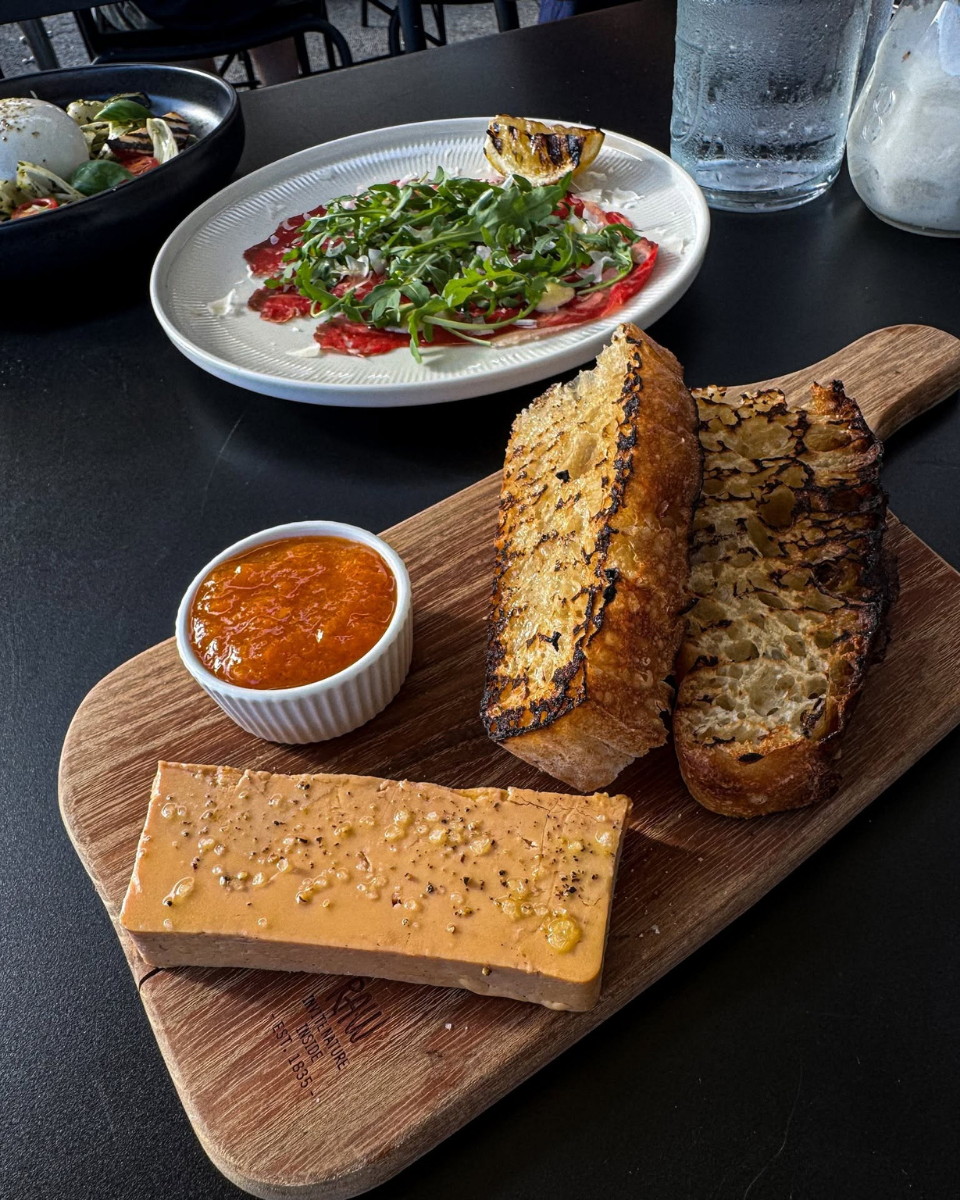 Foie gras terrine served with grilled bread and marmalade at Restaurant Fleisch in Copenhagen’s Meatpacking District.