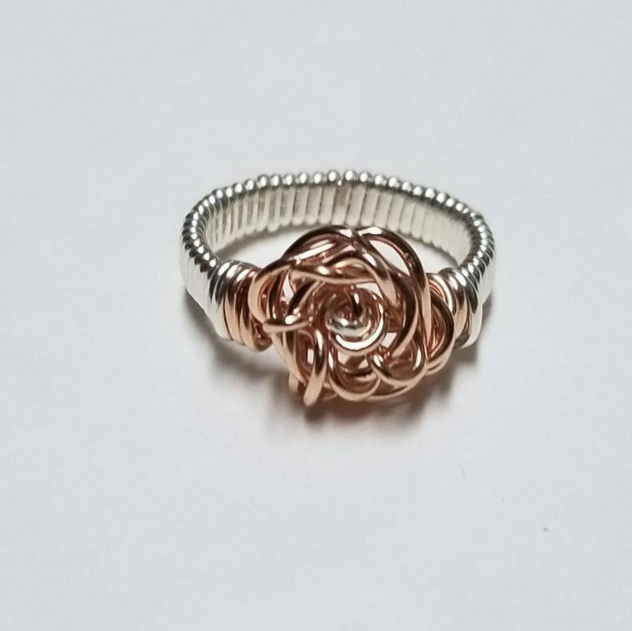 14k Rose Goldfill Sterling Wire-Wrapped Rose Ring - sz 4 — Mary