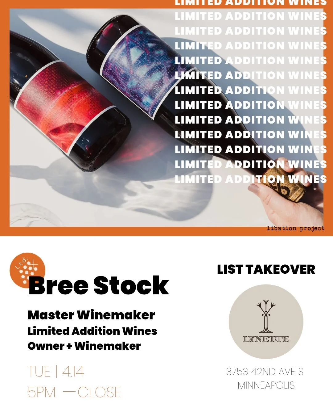 Bree Stock, MW, of @limitedadditionwine is visiting from Oregon&rsquo;s Willamette Valley next week!

Join us Tuesday night @lynettempls for their list take over then Wednesday in beautiful Bayport @thelangfordexchange.