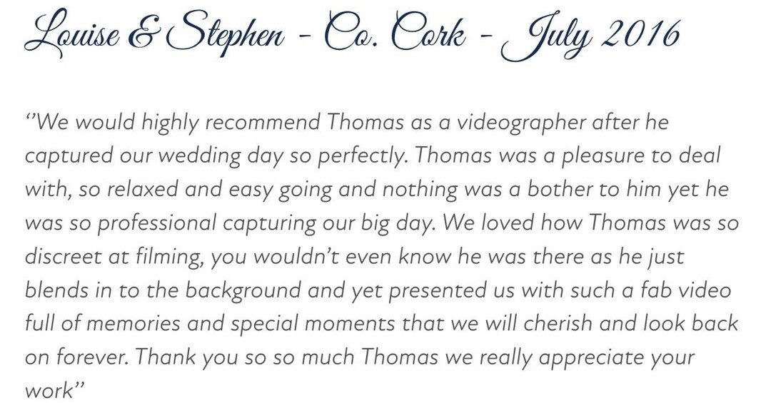 #testimonialtuesday  For more info please visit our website ThomasMoylesWeddingFilms.com

 #weddingfilms #weddingvideos #bride #groom #weddings #dronefootage #irishweddings #weddings  #weddingsireland  #dronewedding #thomasmoylesweddingfilms