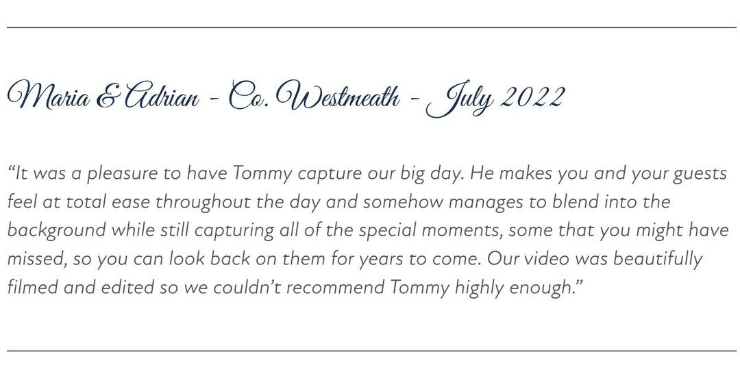 #testimonialtuesday  For more info please visit our website ThomasMoylesWeddingFilms.com

 #weddingfilms #weddingvideos #bride #groom #weddings #dronefootage #irishweddings #weddings  #weddingsireland  #dronewedding #thomasmoylesweddingfilms