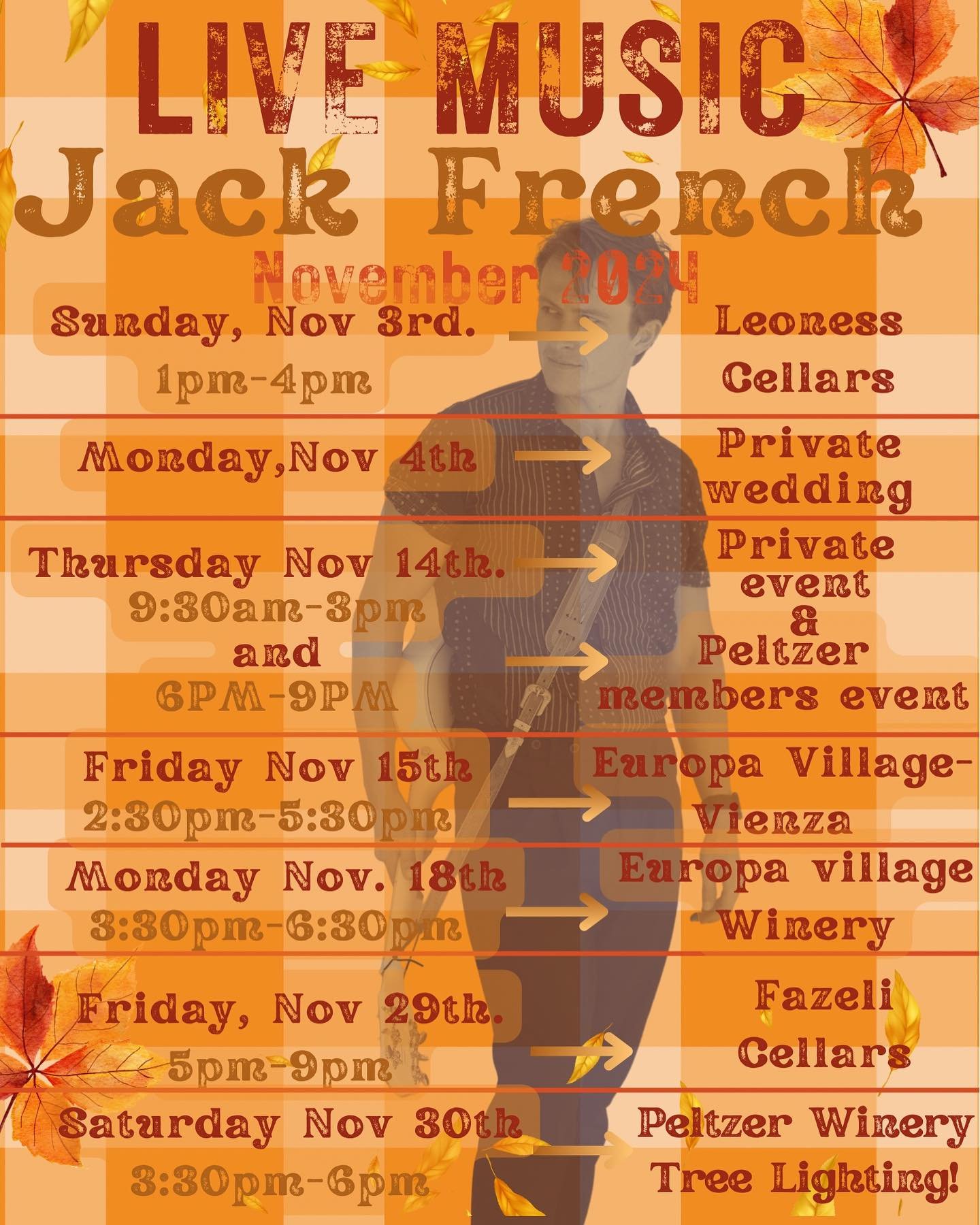 🍁November Live Music Drop! 🍁
Hope to see you guys around 🎙️🎸🔥😎
#GodBless
.
.
.
#livemusic #jazz #soul #itallianmusic #rockandroll #blues #music #singer #guitar #songwriter #artist #singersofinstagram #lovesong #