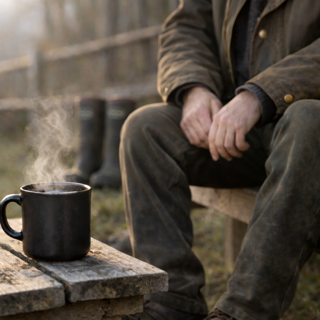 Morning coffee on a wooden bench.png