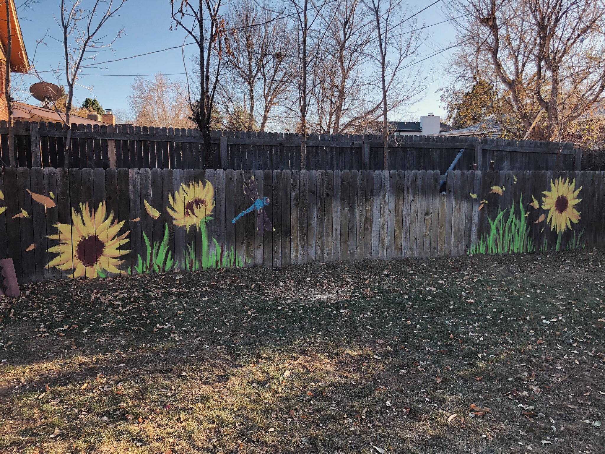"Sunflower Mural - Full" 2020, acrylic on wood fence